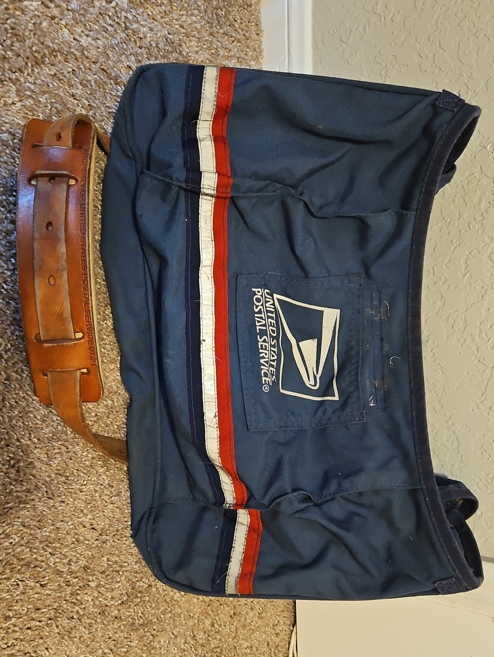 Navy Canvas Mail Carrier Bag with Red & White Trim